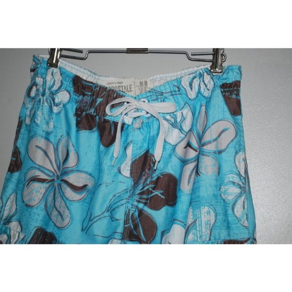 Aeropostale Swim Trunks Cargo Pockets Lined Blue Brown Large Hawaiian Flowers - Picture 2 of 6